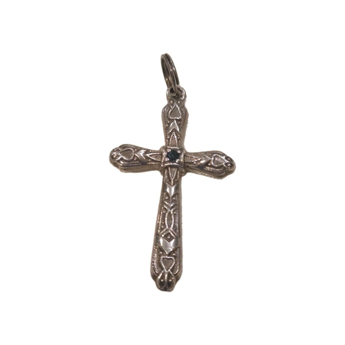 SU Beautiful Intricate Small Cross 925 With Blue Sapphire