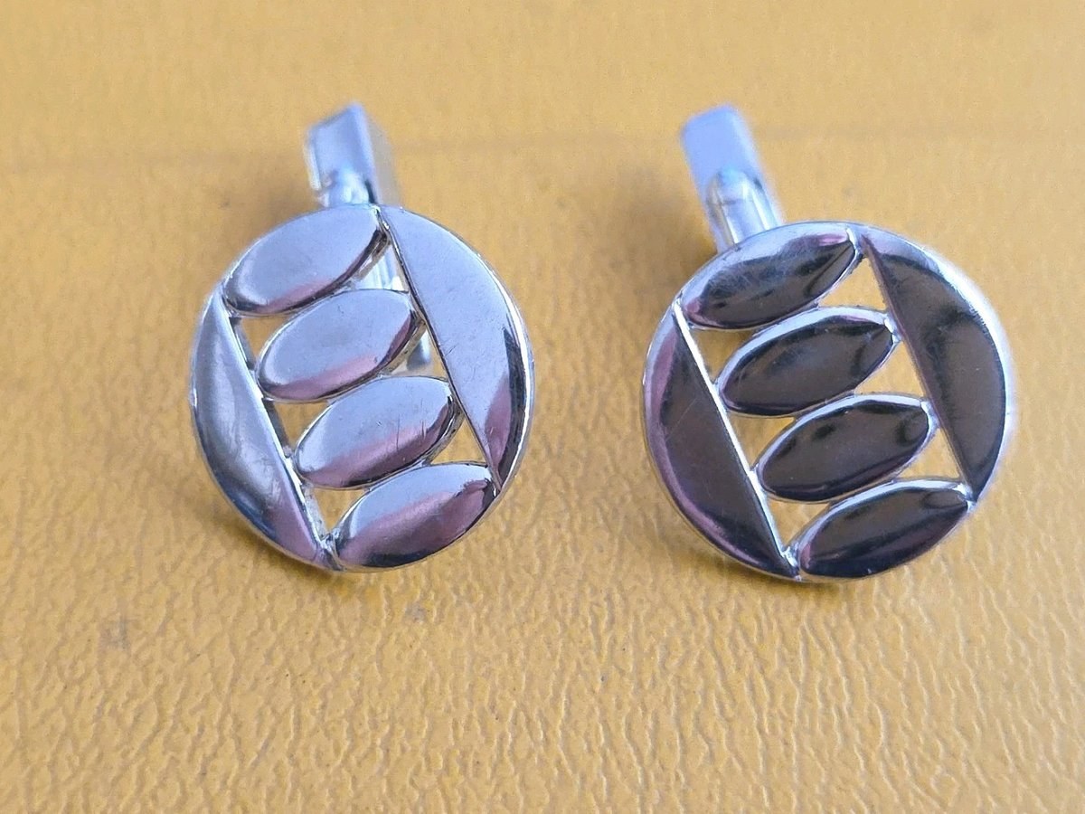 Swank Mid-Century Sterling Silver Round Cufflinks Signed 