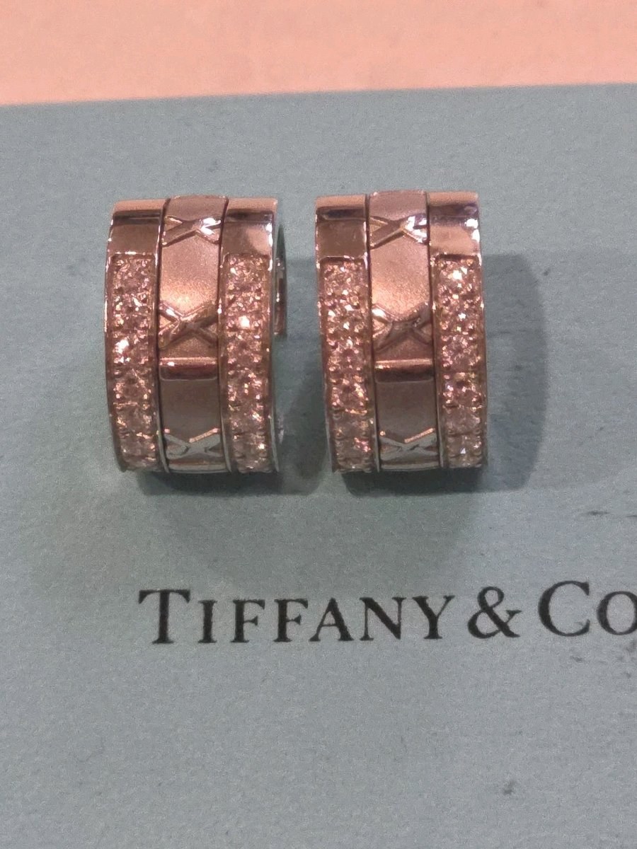 TIFFANY & Co. Atlas 18K White Gold Diamond Hoop Earrings