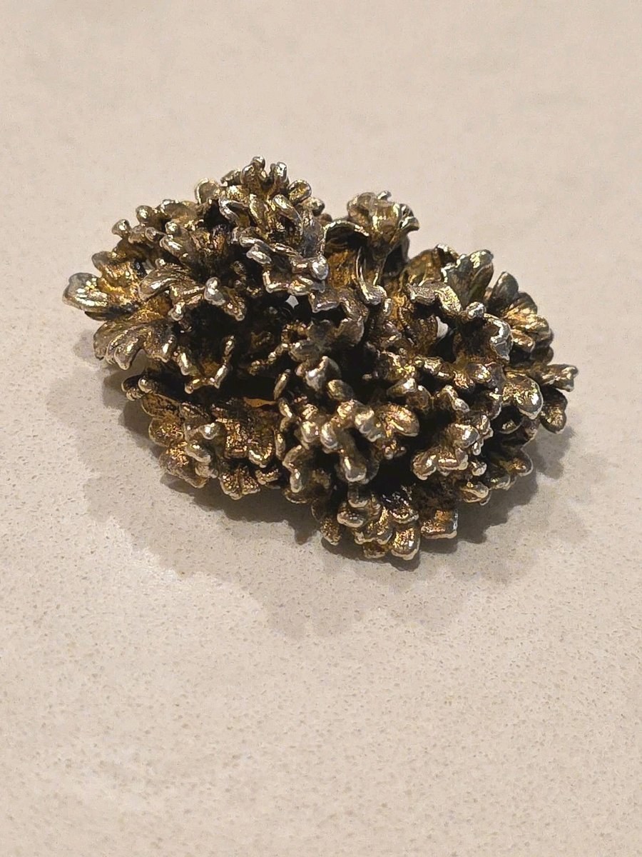 TILIA DENMARK 925 Silver  Vintage Sculpted Floral Design Brooch Pin  