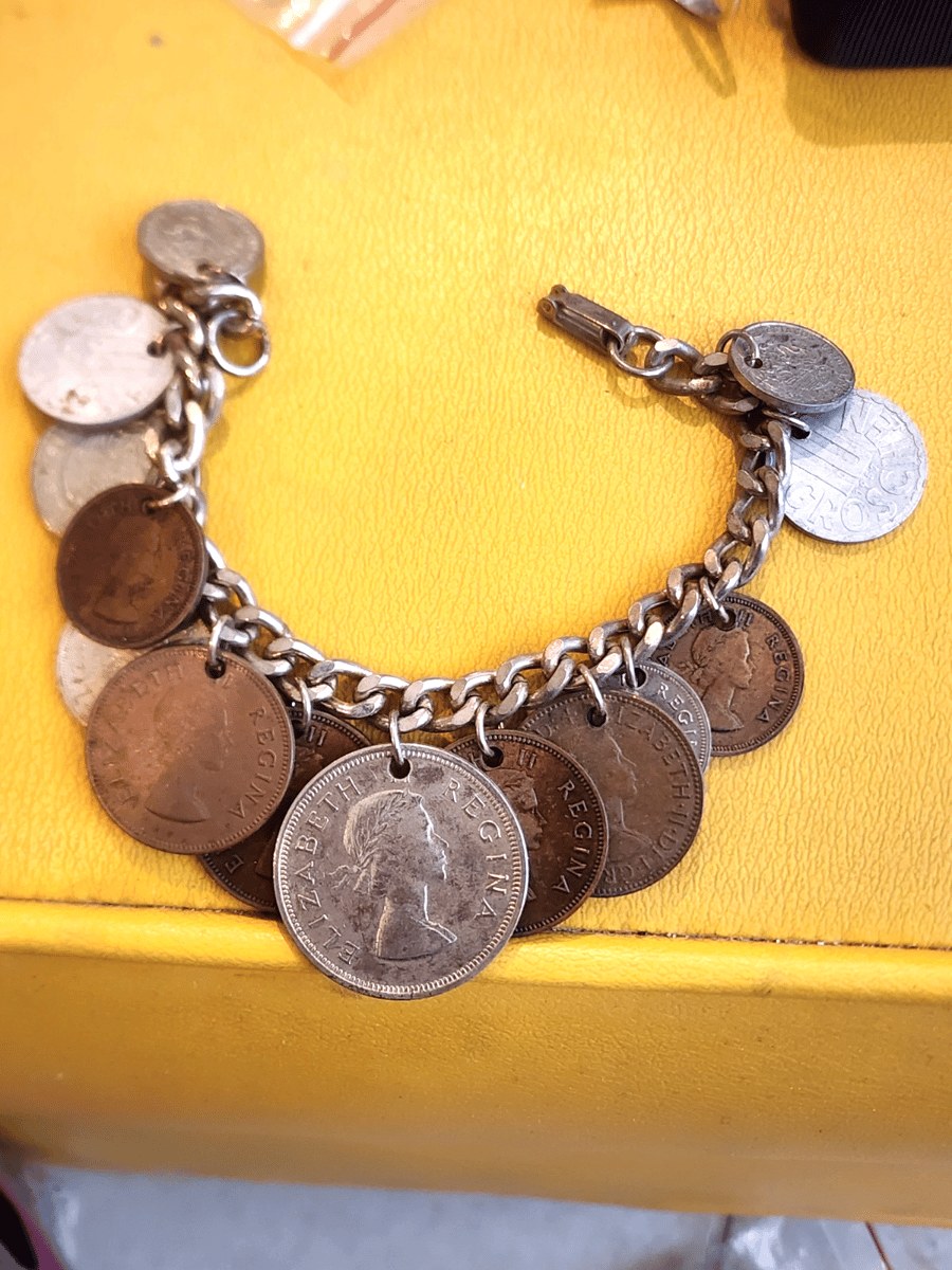 Vintage 14 RARE 1950's Coin Charm Bracelet South Africa, India