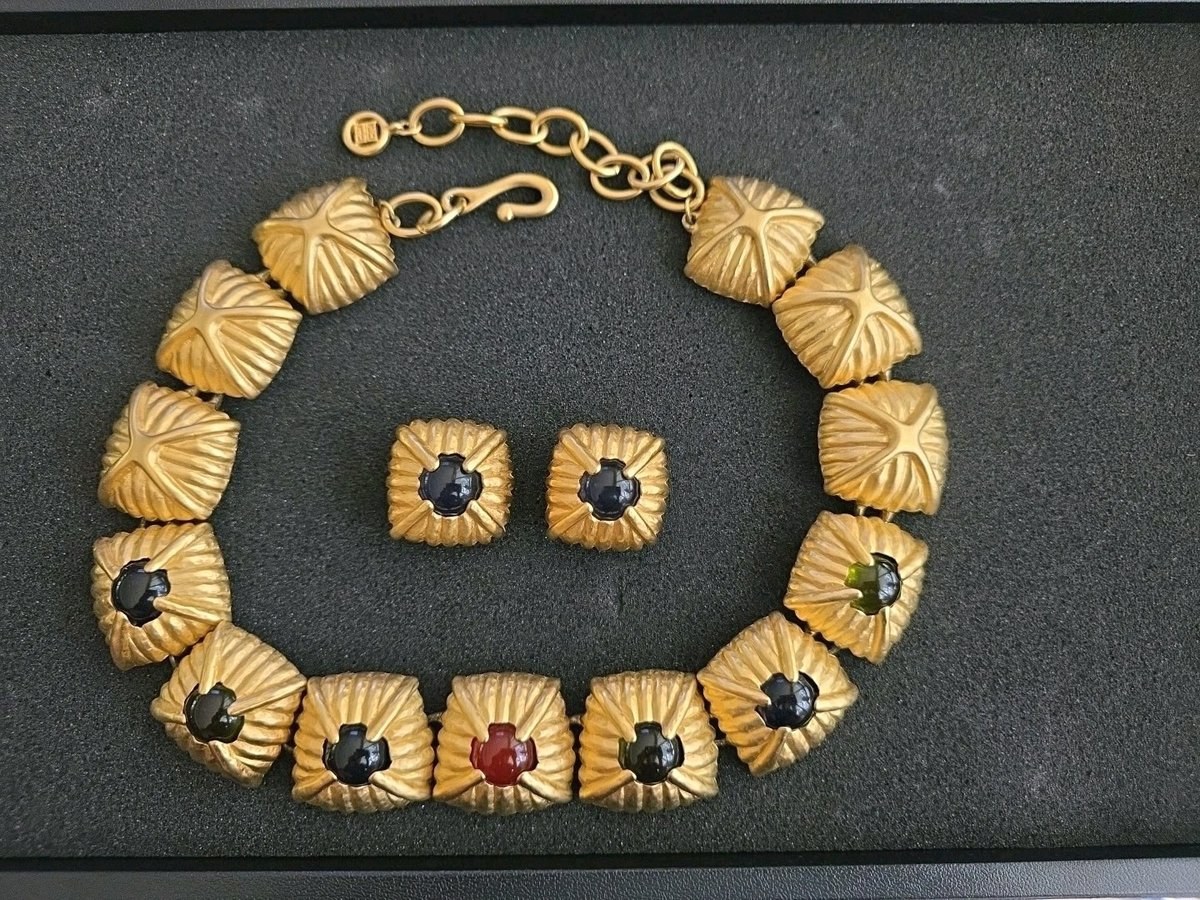 Vintage 1980's Givenchy Gold Gripiox Earrings and Choker Necklace Set