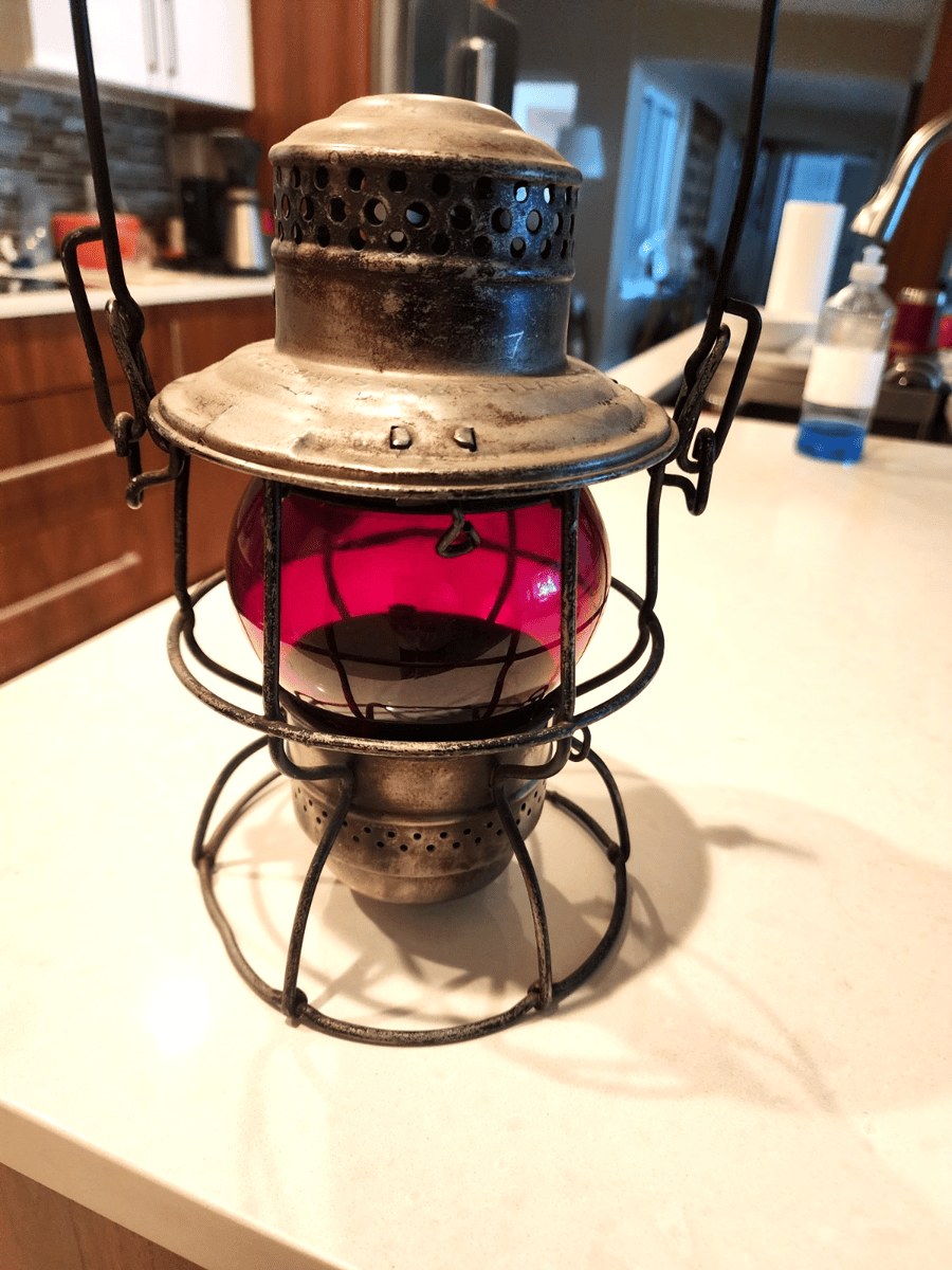 Vintage Adam's and Westlake Pennsylvania Railroad Lantern Stamped Red Globe