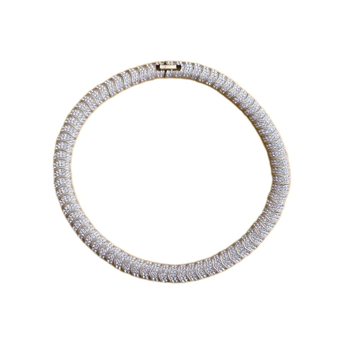 Vintage Clear Crystal Rhinestone 7 Row Tennis Choker Necklace 