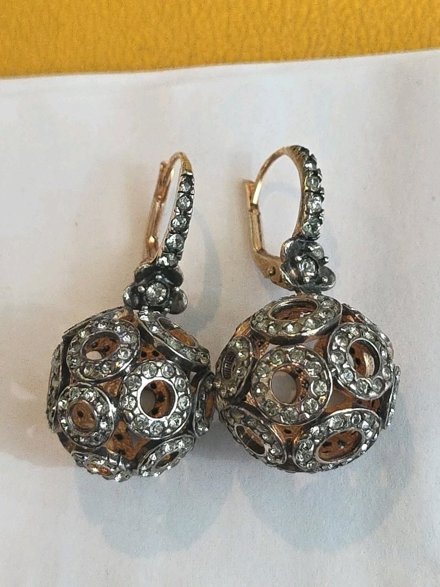 Vintage Crystal Earrings Sphere Ball Sterling Earrings