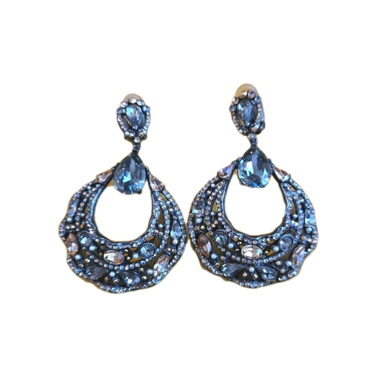 VINTAGE EVENING JOSE & MARIA BARRERA ART DECO CRYSTAL DROP CHANDELIER EARRINGS