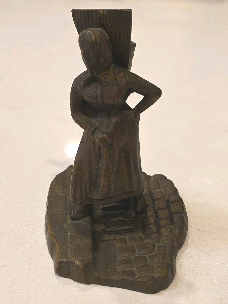 Vintage Figure Brass Metal Lady 3 1/2 inch Ring or Coin Holder Figurine