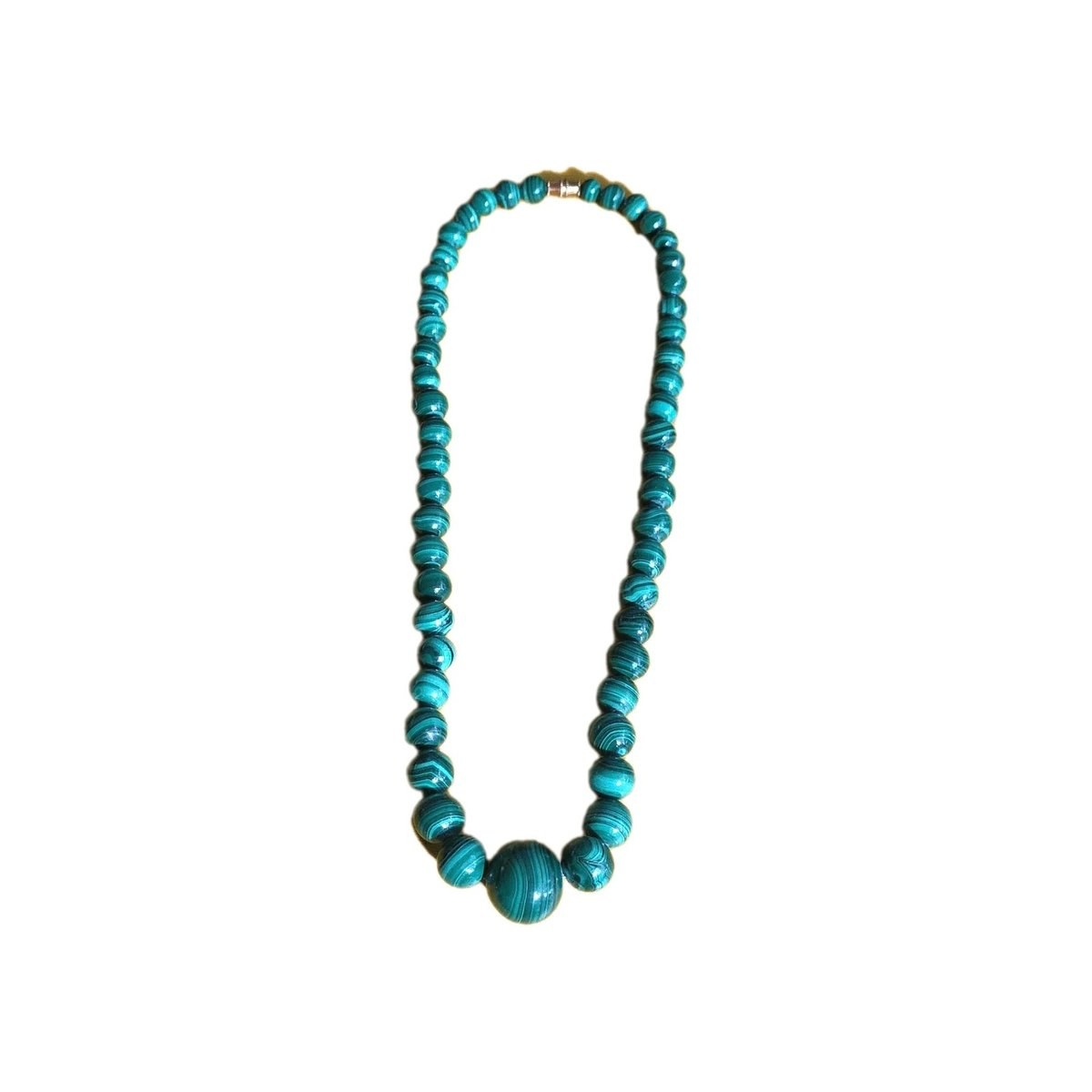Vintage Hand Turned Malachite Graduated Necklace  18”
