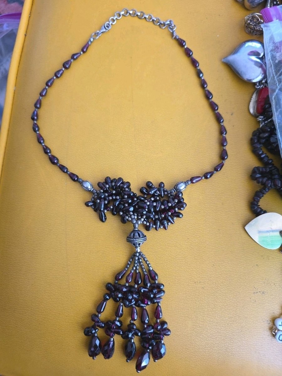 Vintage Huge Moroccan Red Garnet Necklace in Sterling Silver