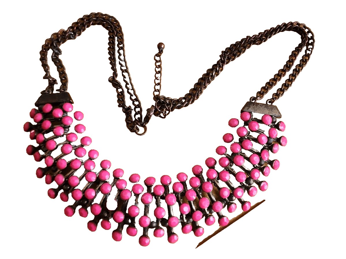 Vintage Midcentury Pink Ball Copper Choker Necklace