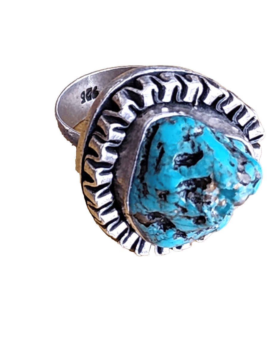 Vintage Natural Turquois Sterling Silver 925 Ladies Ring Size 9.5