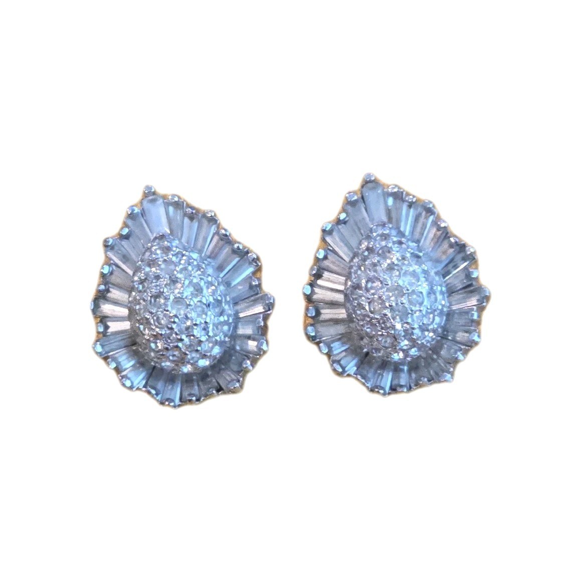 Vintage Panetta Rhodium Plated Pave Clear Rhinestone Clip Earrings
