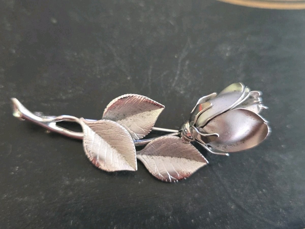 Vintage Signed HSB Harry S Bick 925 Sterling Silver Rose Brooch Pin
