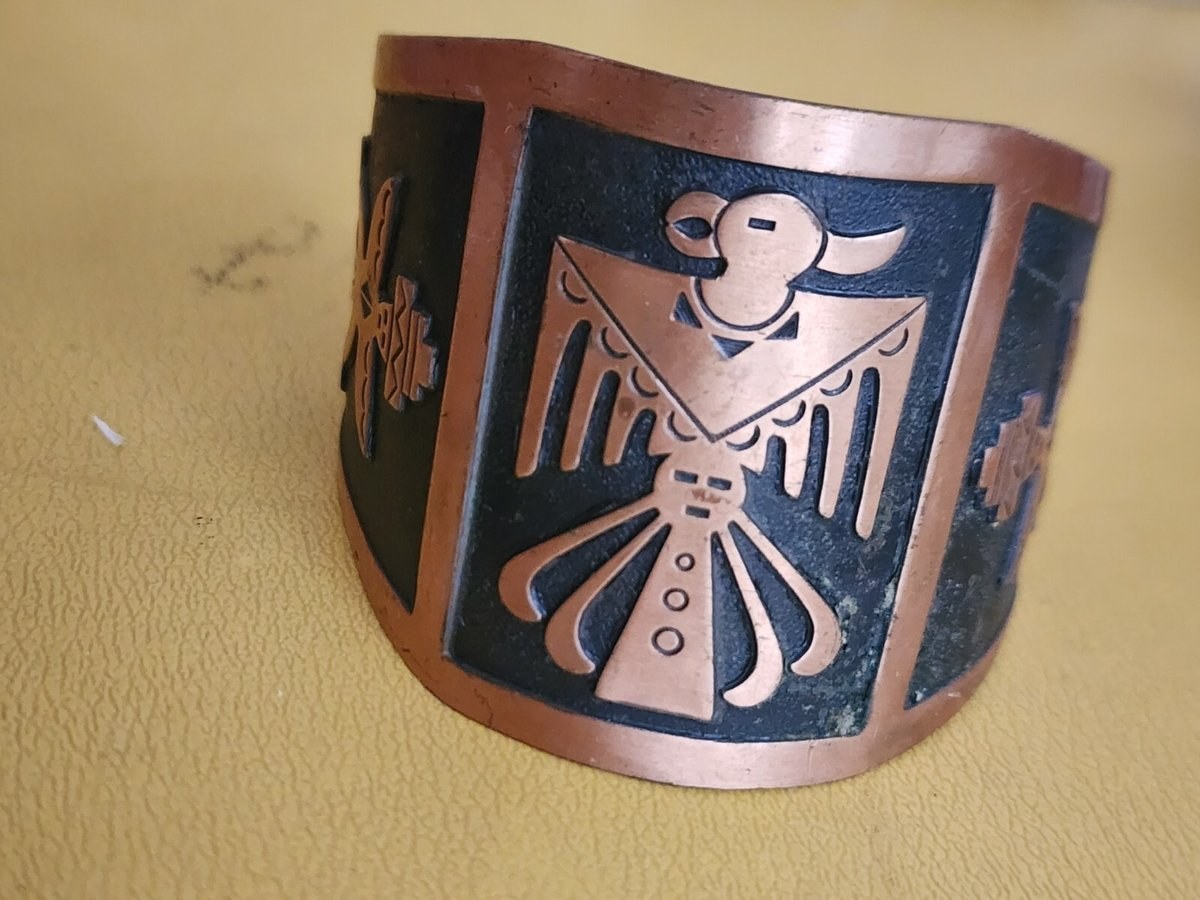 Vintage  Solid Copper Thunderbird Cuff Bracelet, 5.5in