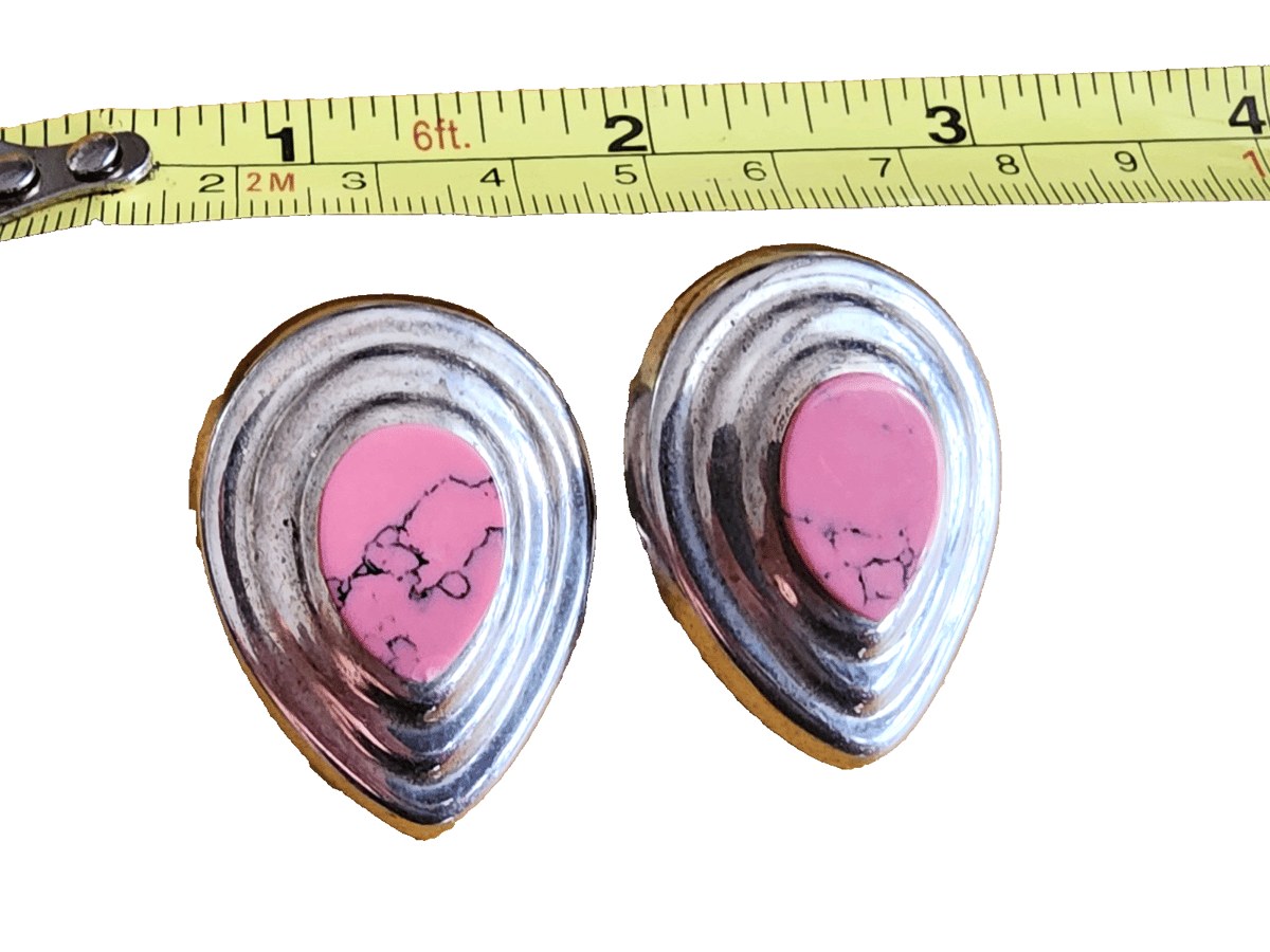 Vintage Sterling Silver & Rhodonite Gemstone CLIP Earrings
