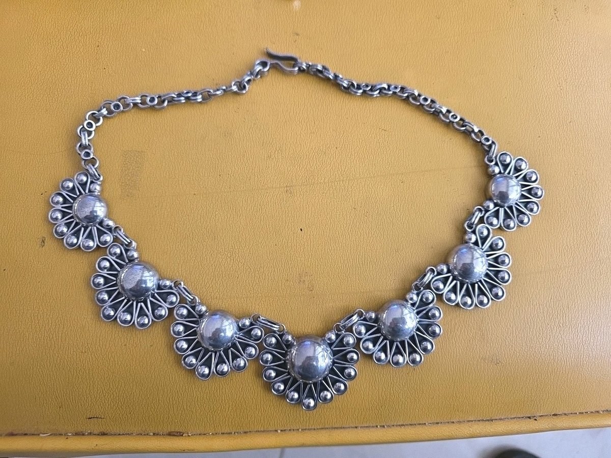Vintage Taxco Mexican Sterling Silver Fan Necklace
