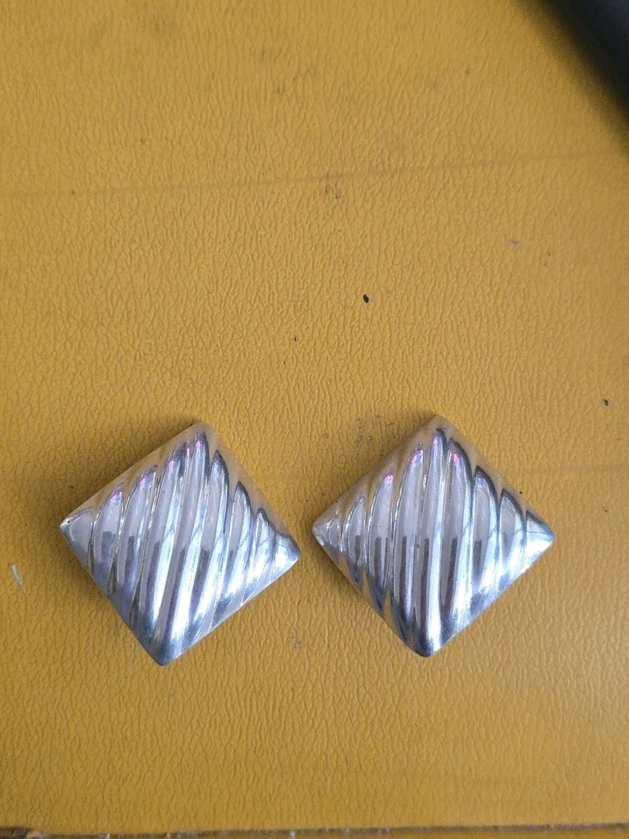 Vintage Taxco Square Sterling Silver Clip On Earrings