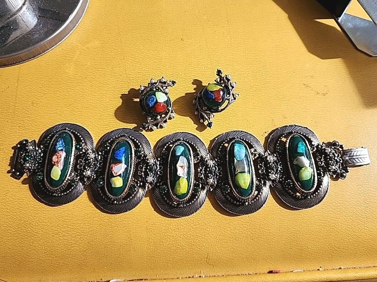 Vintage Victorian Revival Multicolor  Bracelet and Earrings