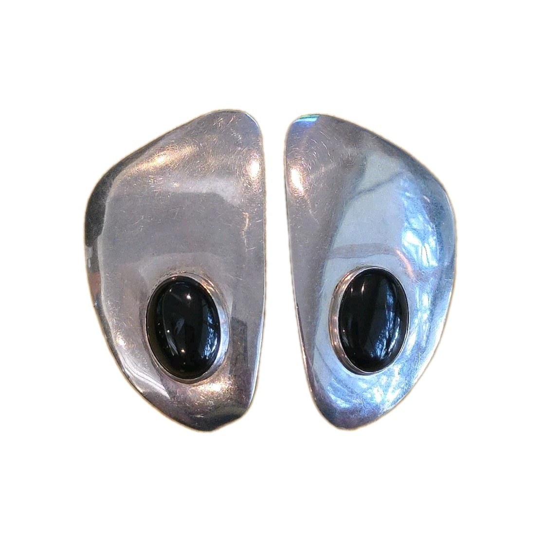 VTG Onyx Sterling Silver Earrings Angular Post Southwest Native American