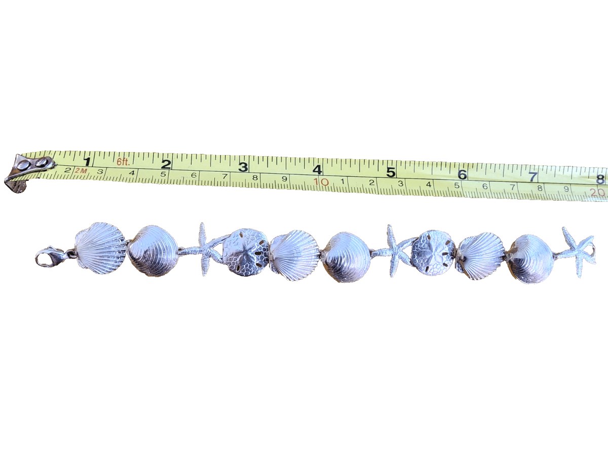 Vtg Sterling Silver Nautical Starfish Seashell Sand Dollar Bracelet