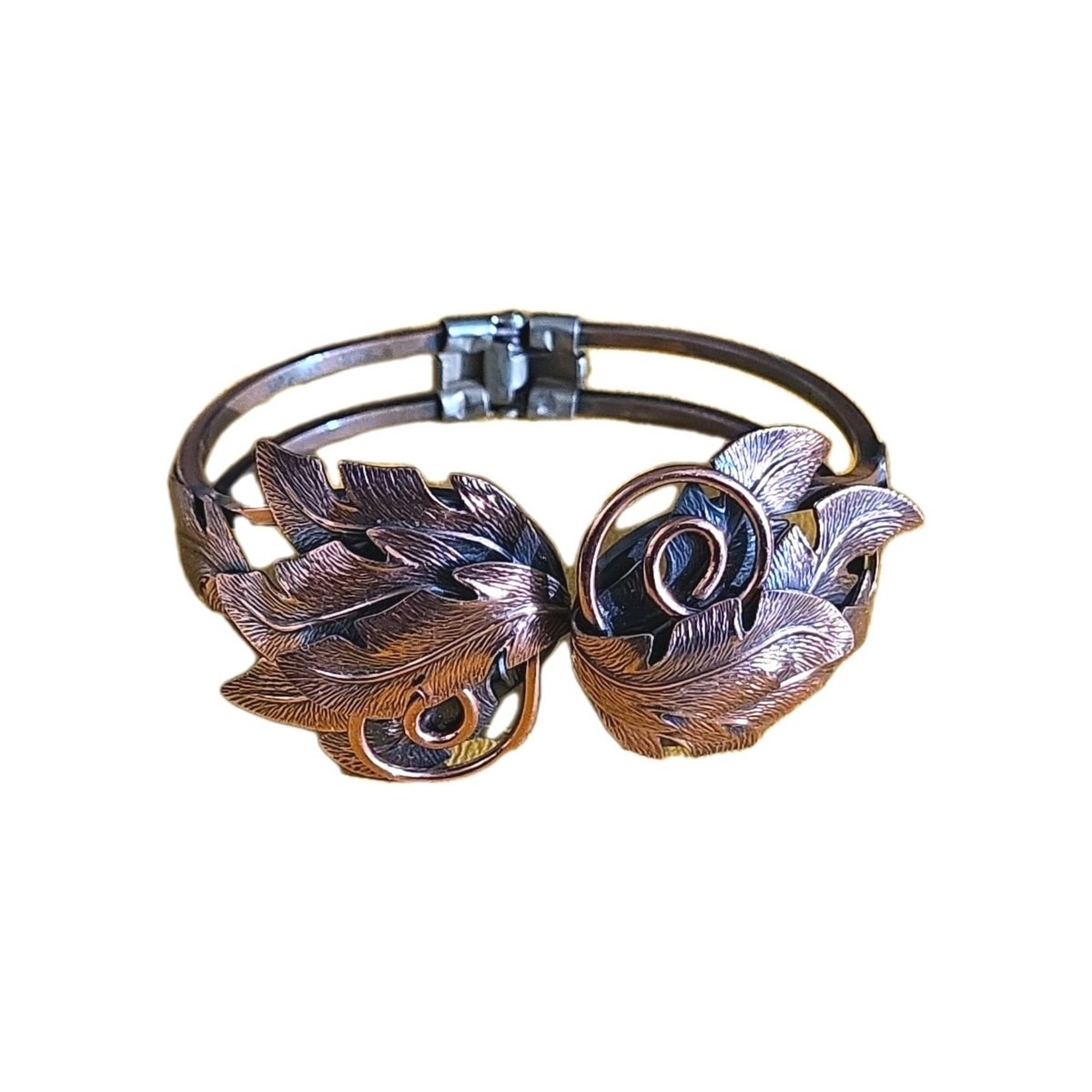 Wide Vintage Copper by Bell Hinged Clamper Bracelet Native American Jewelry
