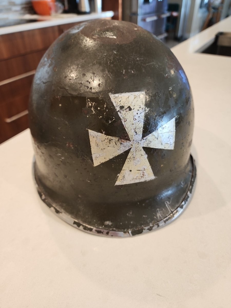 WWII US Army M1 Front Seam Swivel Bail Pot Helmet