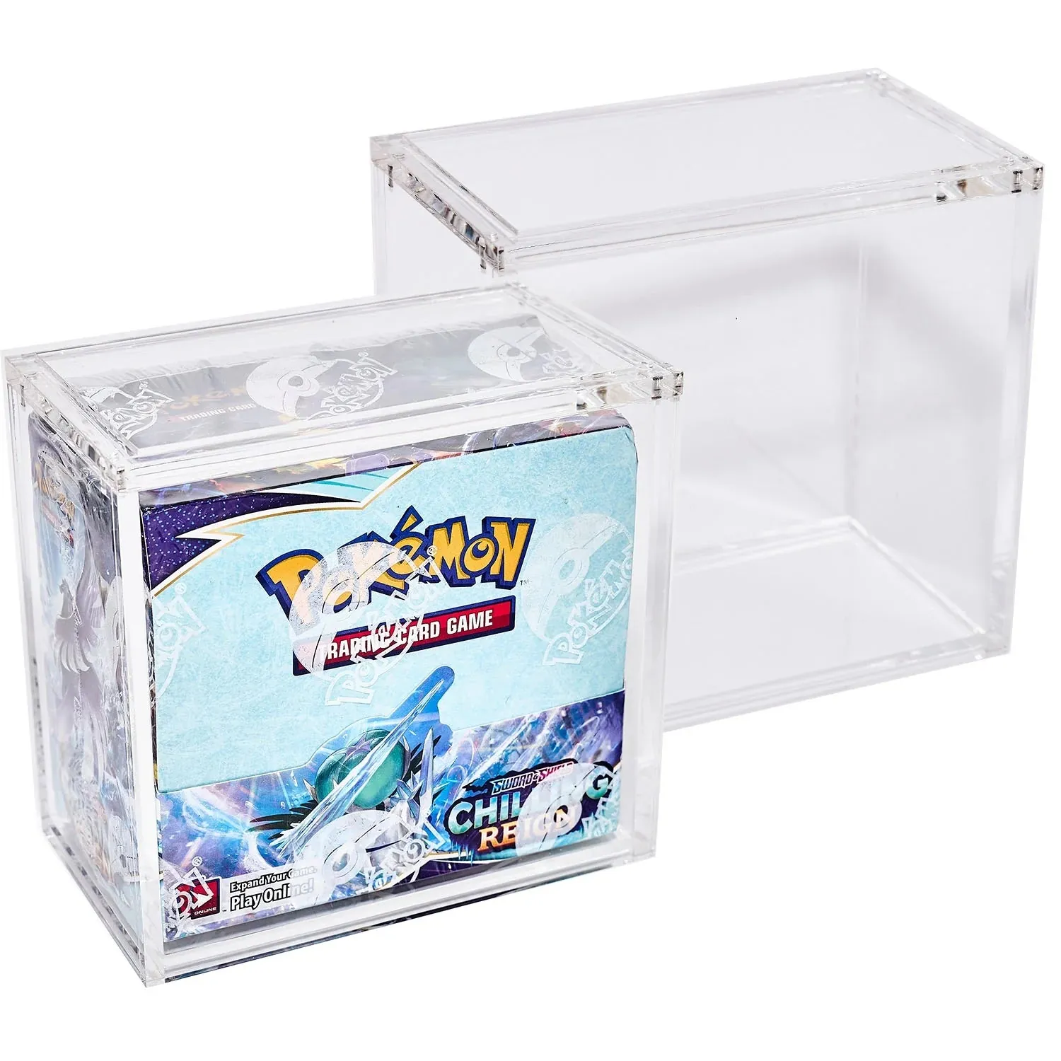 Clear acrylic display case for a Pokémon booster box