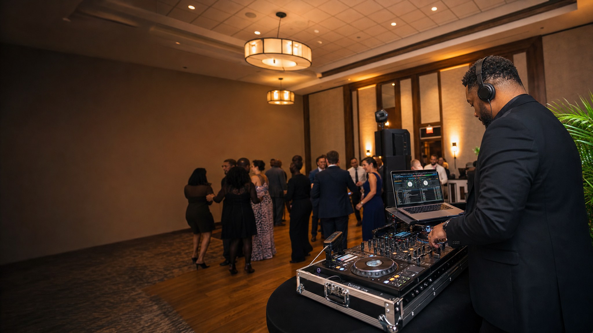 DJ playing music for guests at a corporate celebration