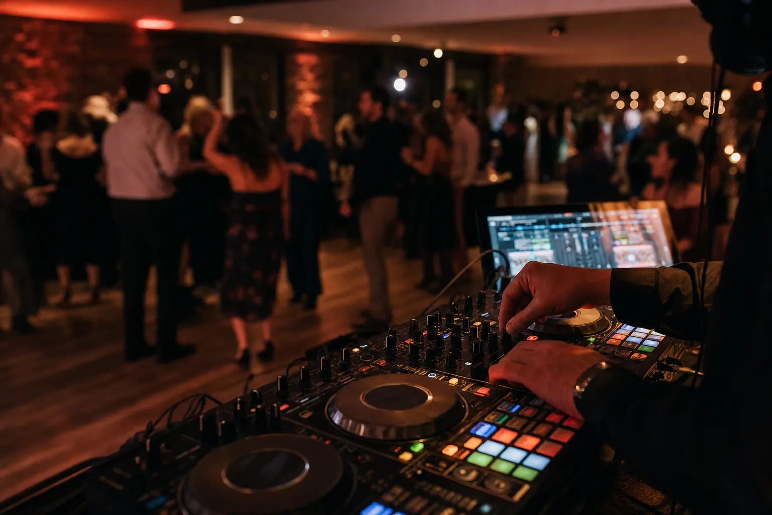 DJ mixing music at a busy event