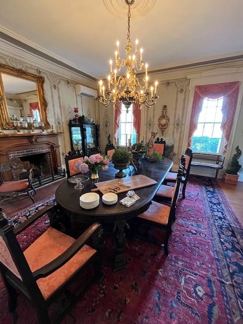 The dining room prepared for guests