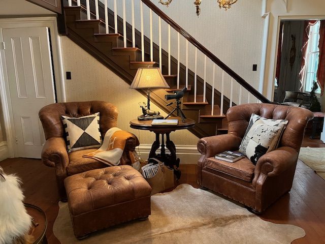 Armchairs beside the staircase