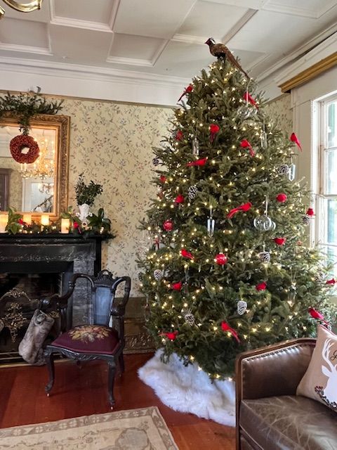 The sitting room decorated for Christmas