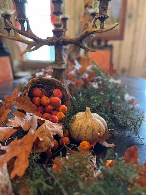 Seasonal fruit and flowers on the table