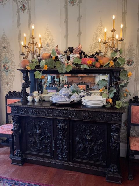 A sideboard dressed for a gathering