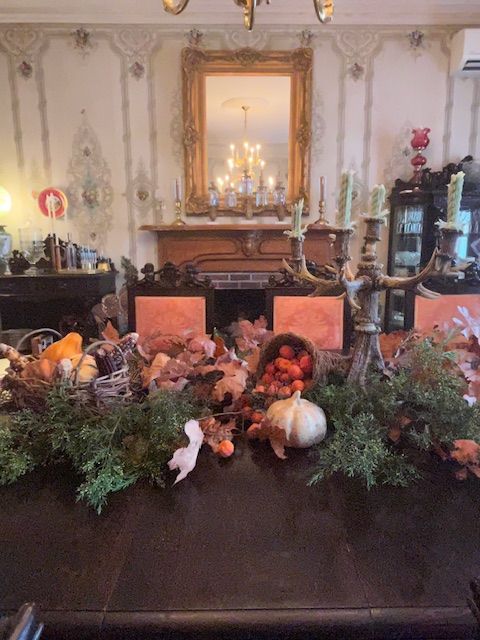 A seasonal table arrangement in the dining room