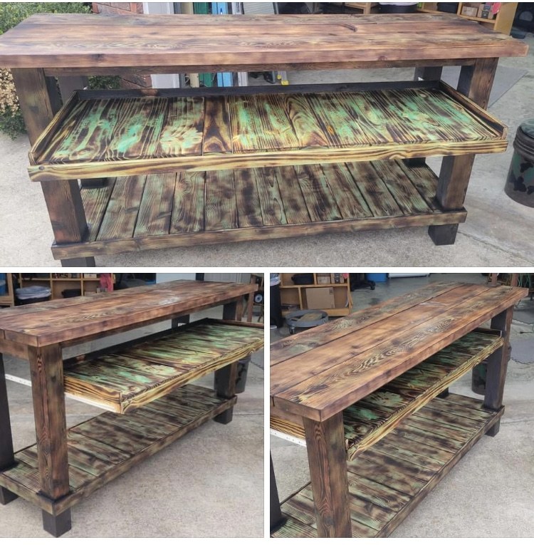 Collection of views of a handmade wooden workbench