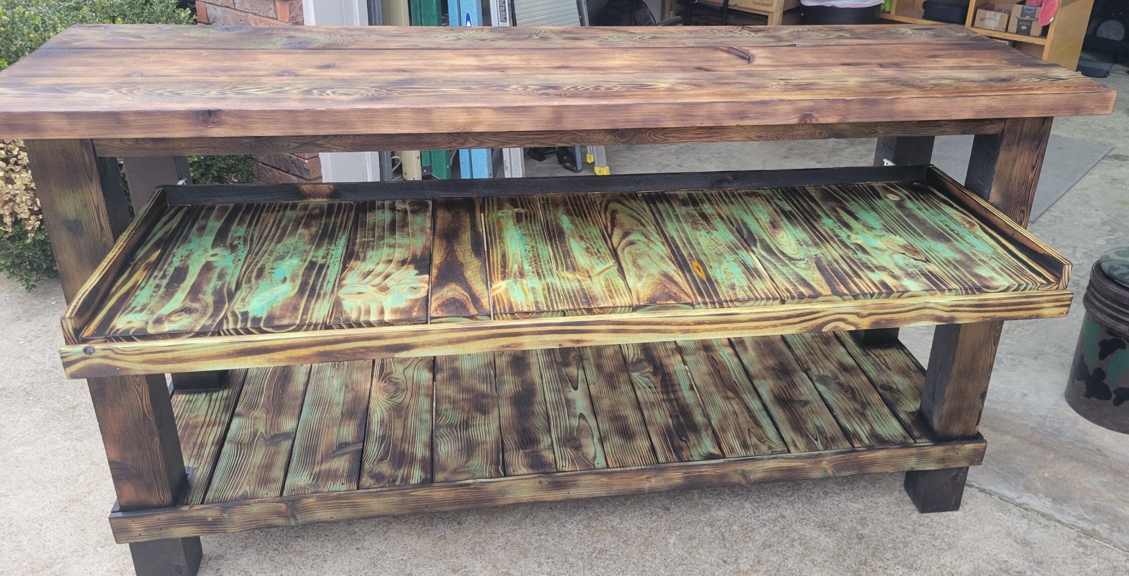 Handmade wooden workbench in the Gothic Ranch Works workshop