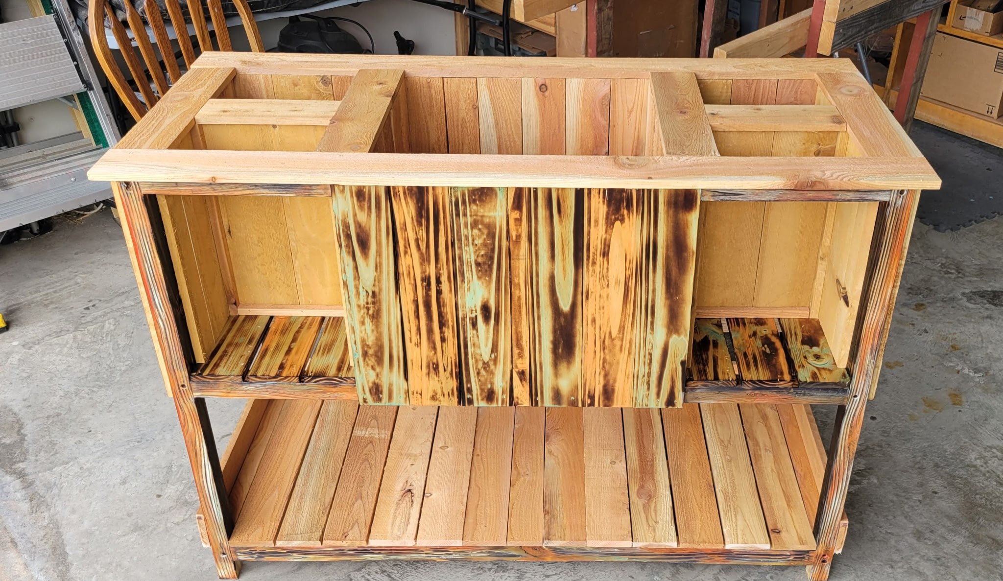 Detail view of a handmade wooden custom planter