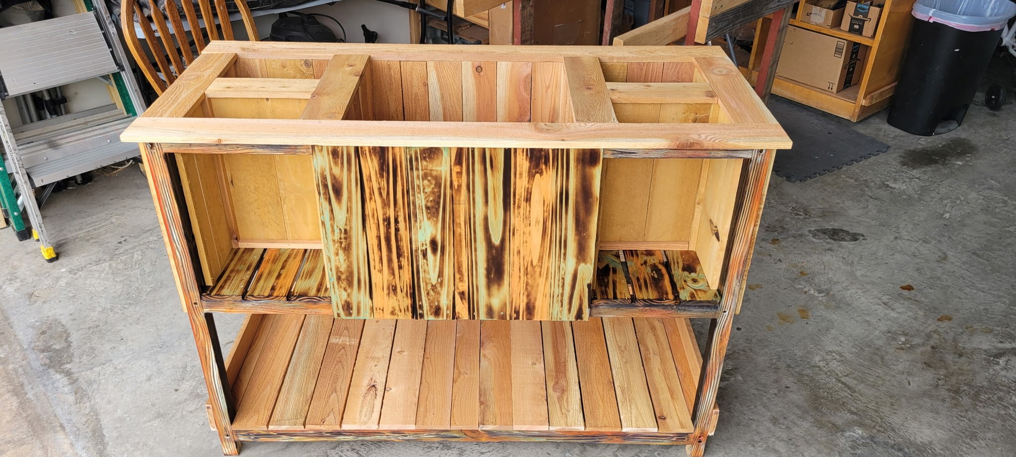 Front view of a handmade wooden custom planter