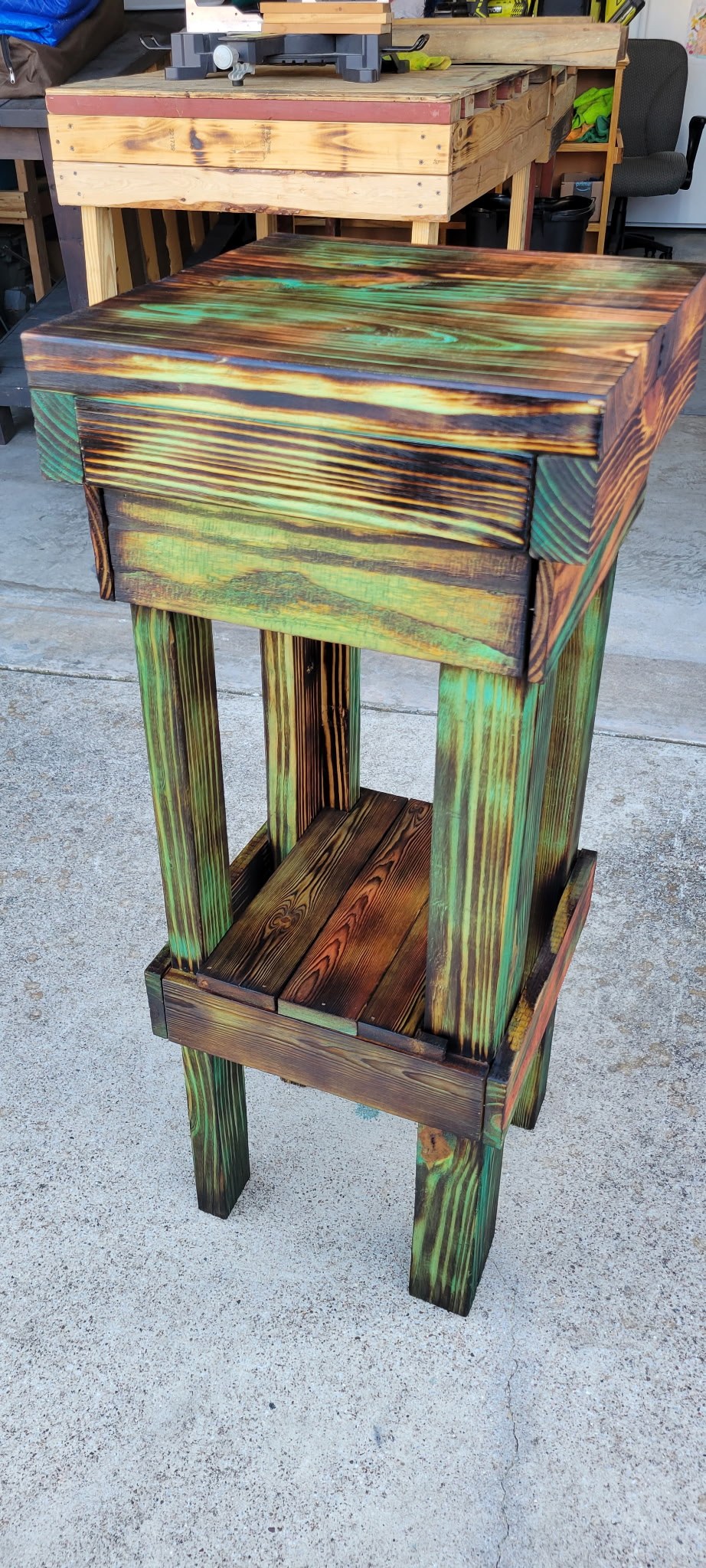 Handmade colorful wooden side table