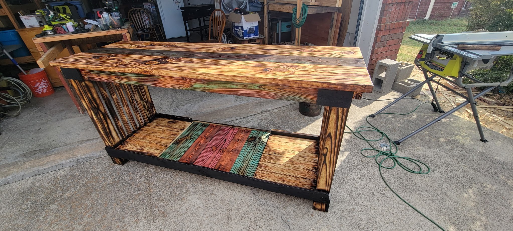 Alternate view of a handmade reclaimed wood table