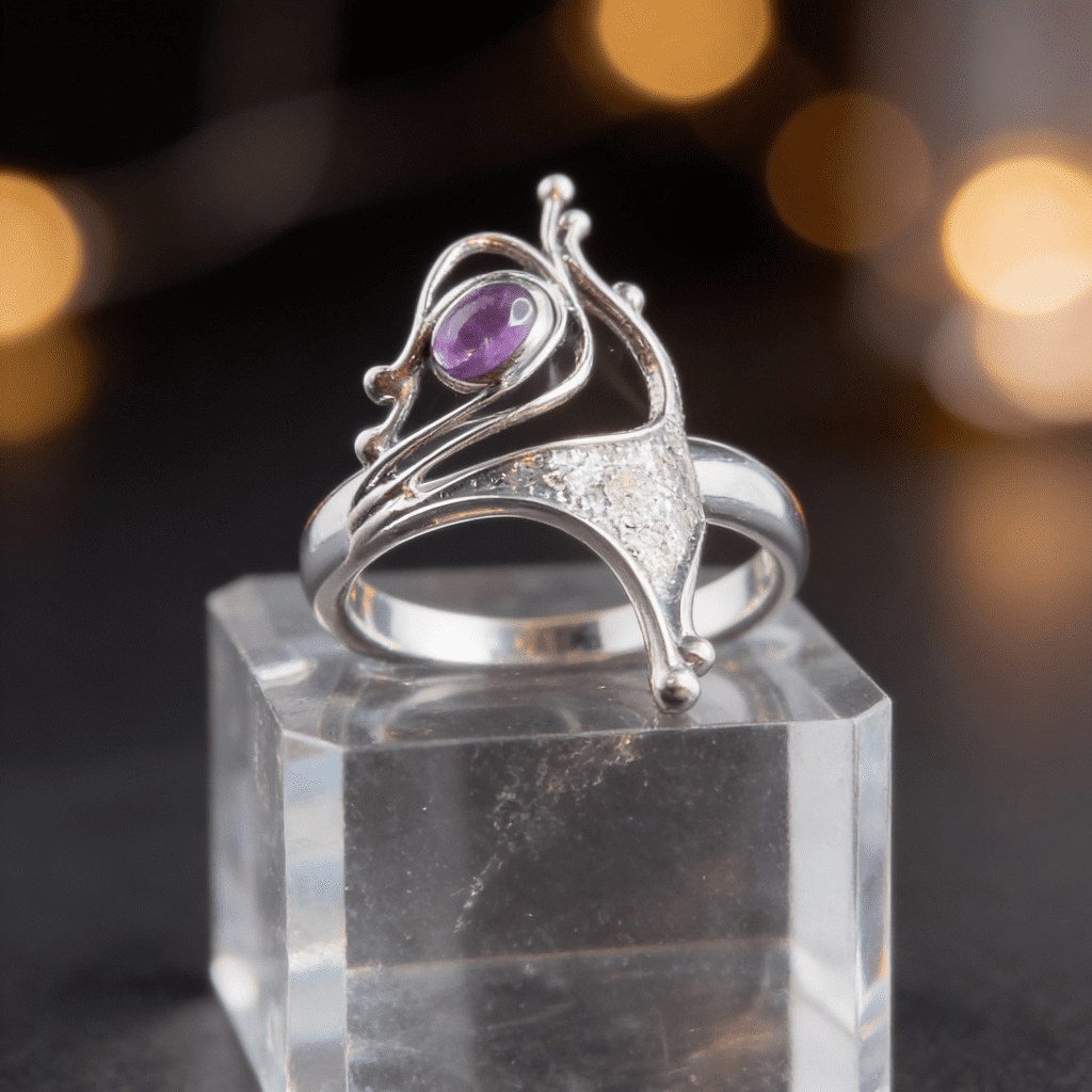 Funky Amethyst ring set in 925 Sterling