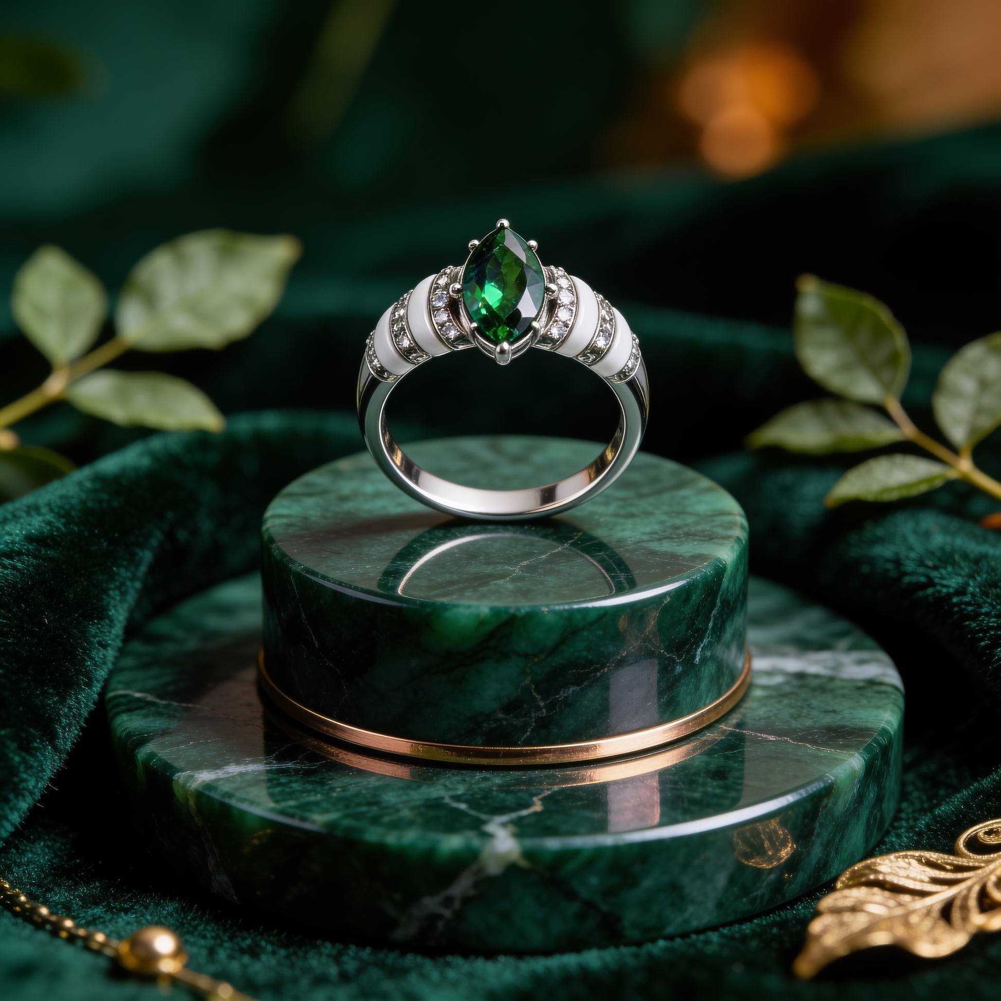 Natural Chrome Diopside in Sterling with Enamel Highlights