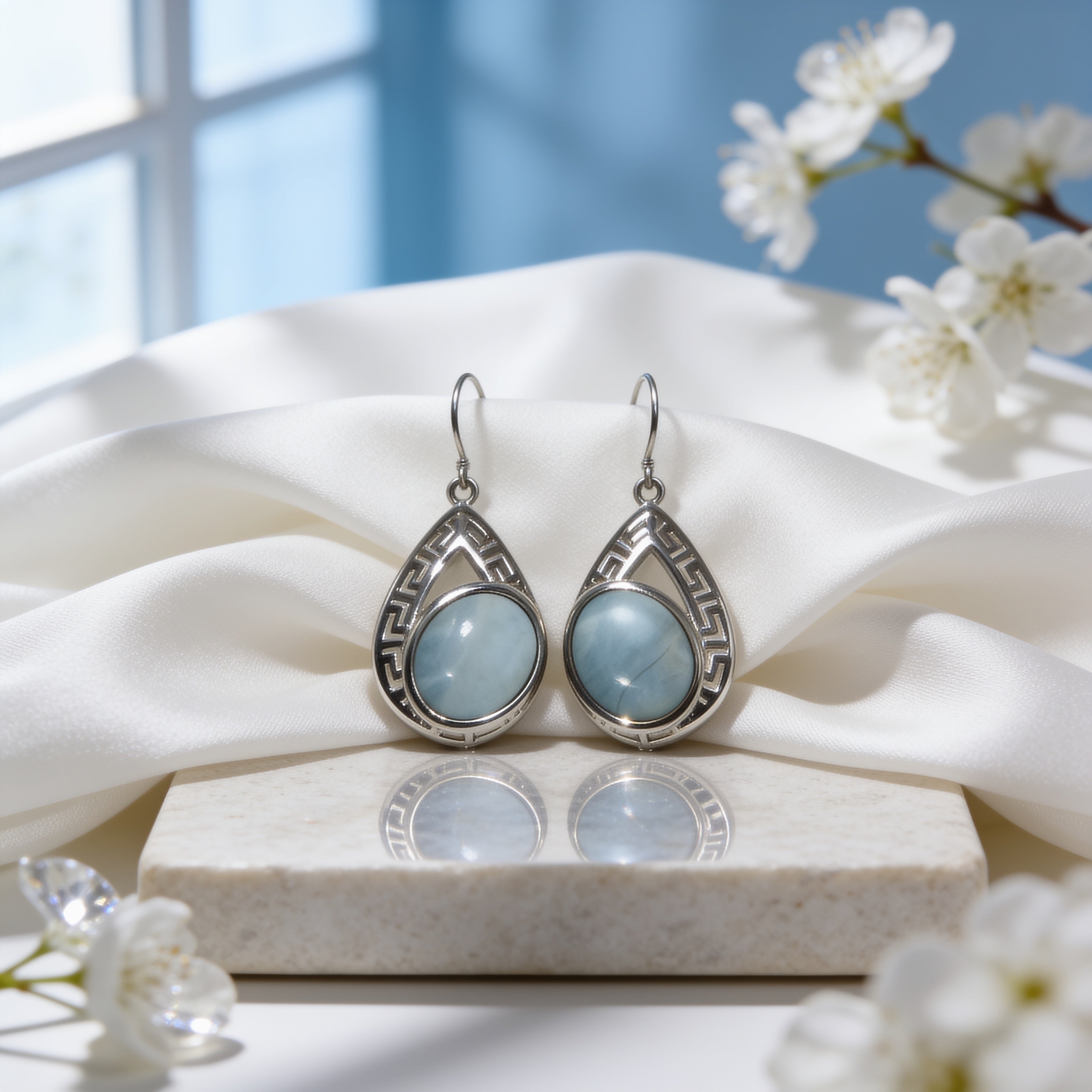 Greek Style Natural Larimar Earrings