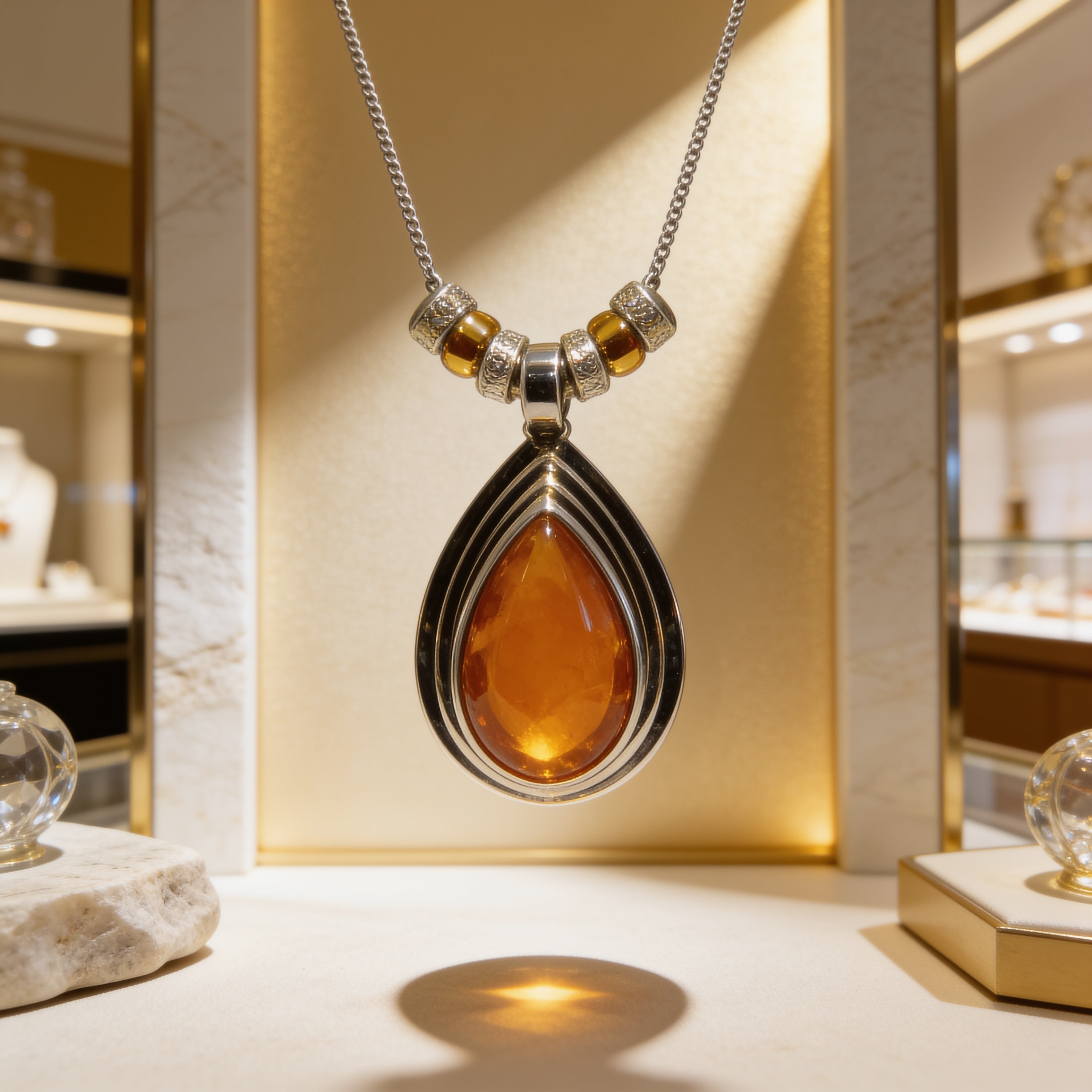 Natural Carnelian Pendant with Chain close-up
