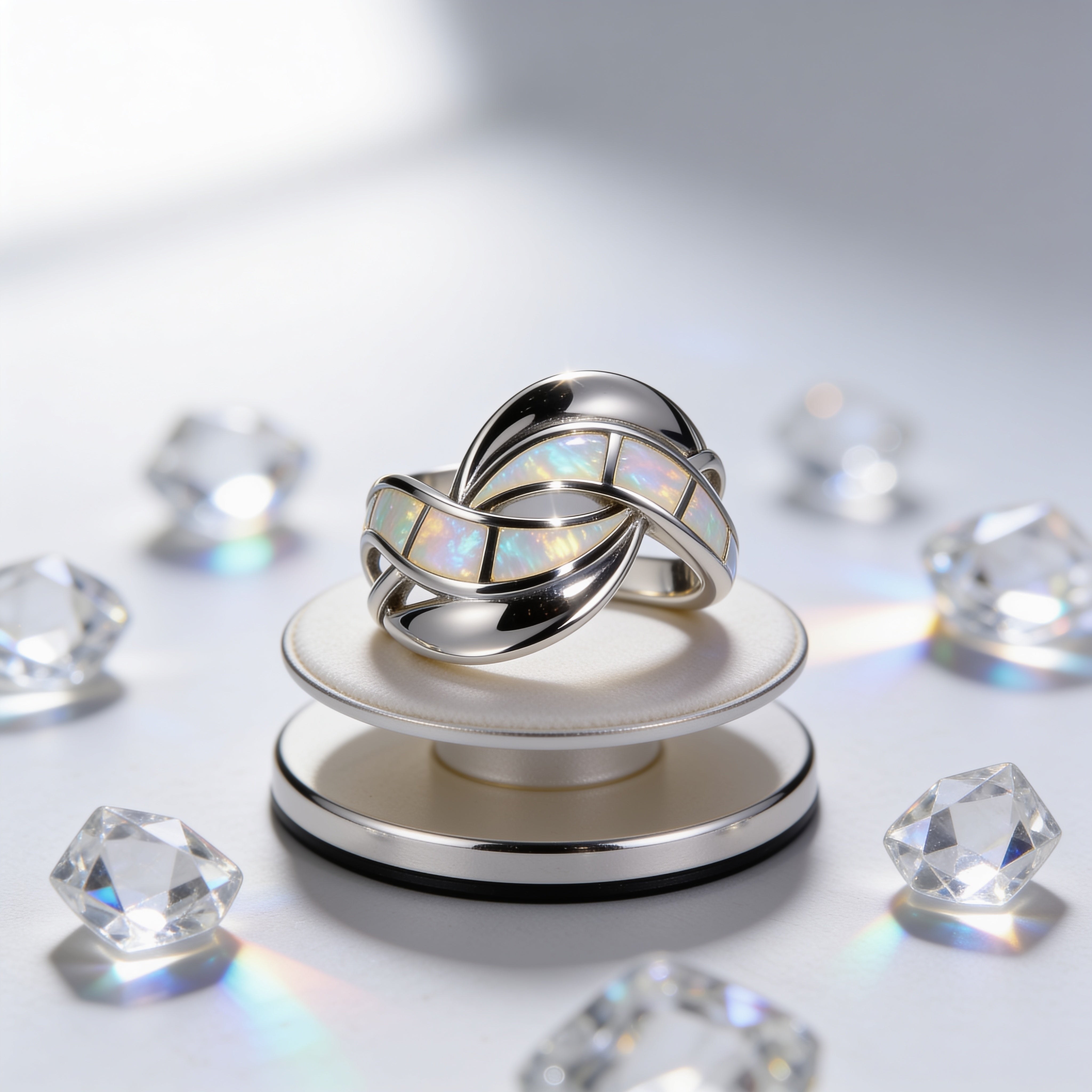 Natural White Opal Wave Ring
