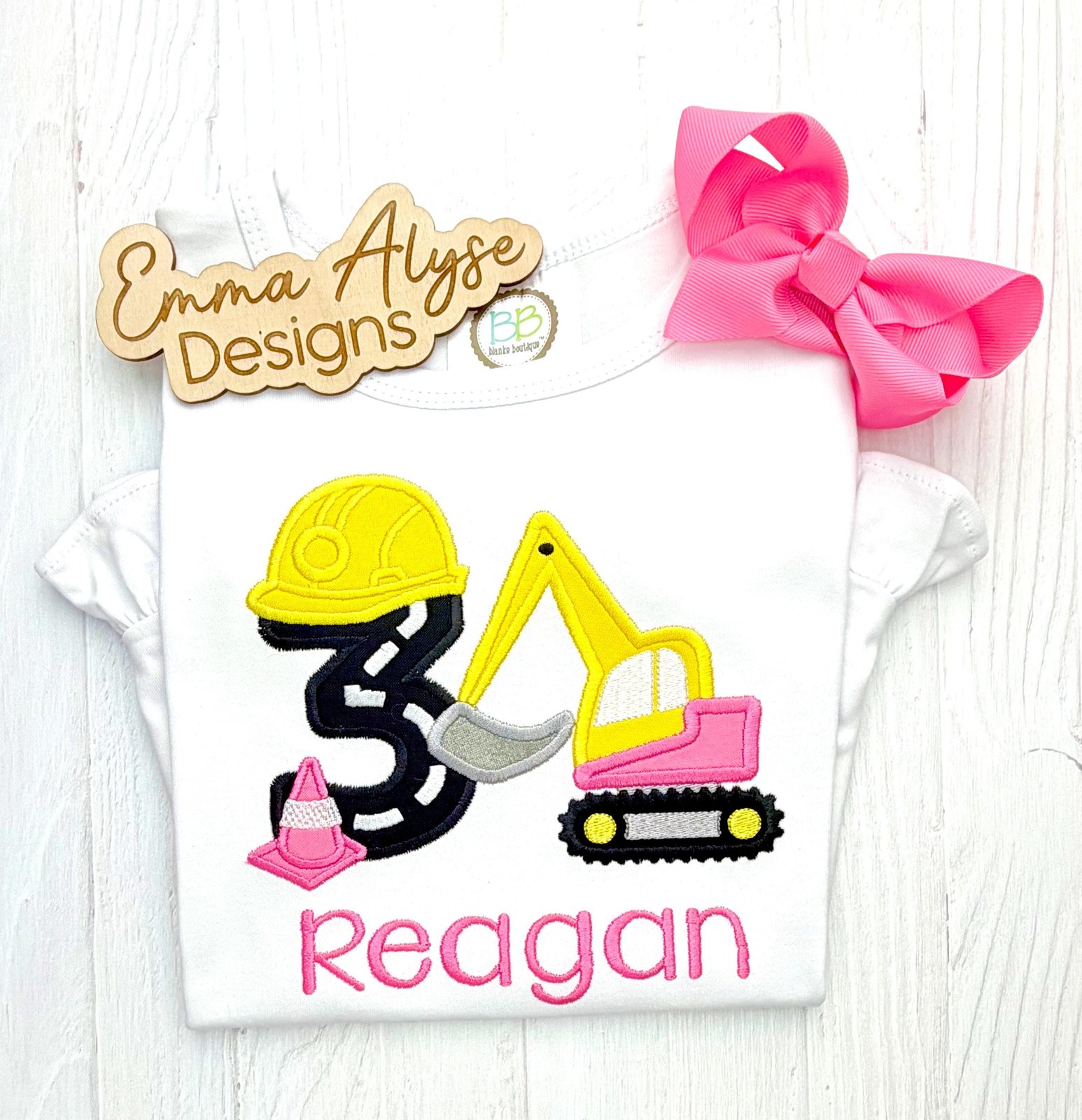 Girls Construction Birthday Shirt: Pink Excavator Party Outfit, Digger Shirt for Girl
