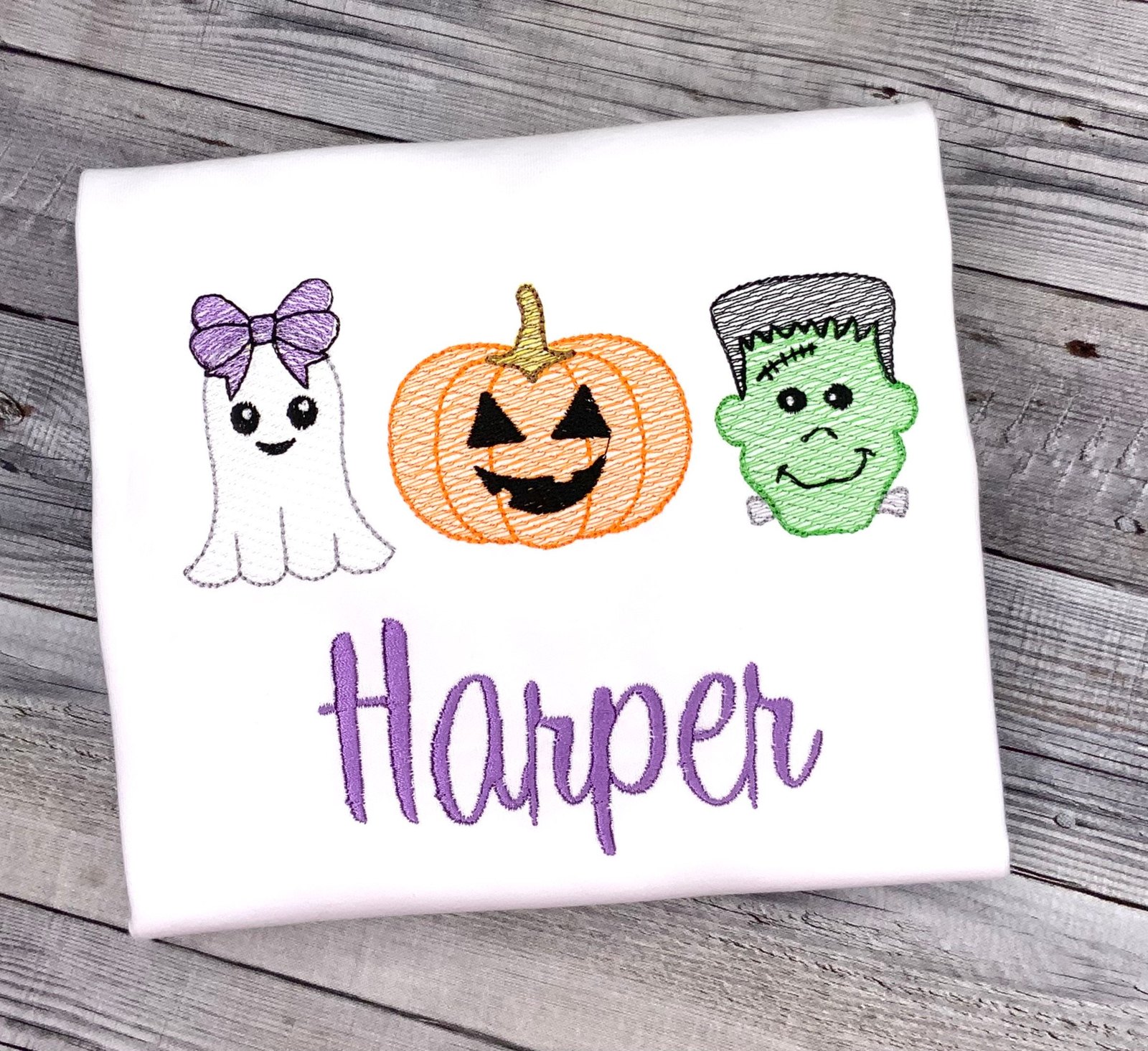Personalized Halloween Shirt for Girls, Embroidered Ghost Pumpkin Witch Kids Shirt