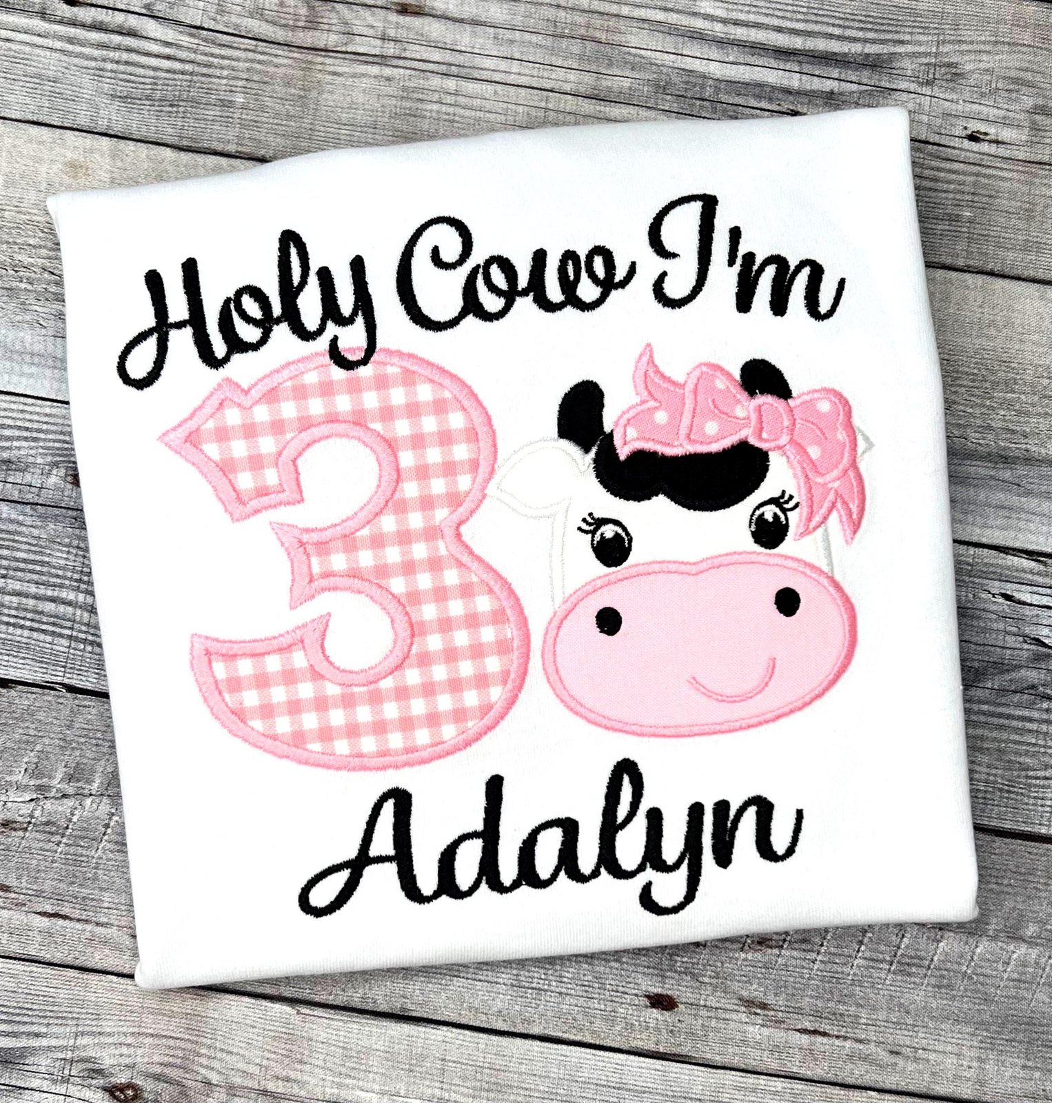 Embroidered Cow Birthday Shirt: Personalized Farm Animal Barnyard Outfit