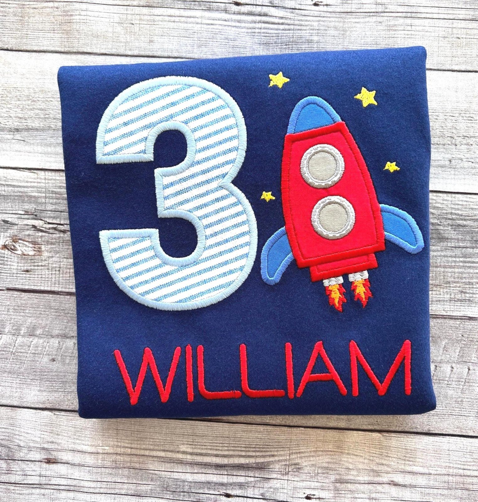 Rocket Birthday Shirt, Kids Custom T-Shirt, Personalized Embroidered Tee, Any age